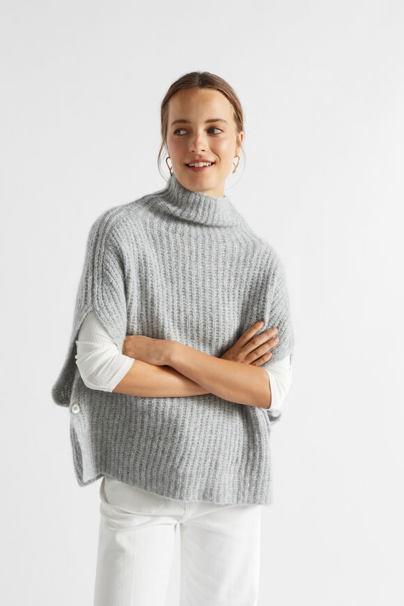 Roll Neck Poncho  Grey Marle  hi-res