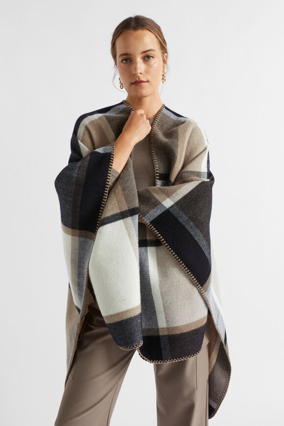 Check Blanket Stitch Cape  Hazel Multi  hi-res