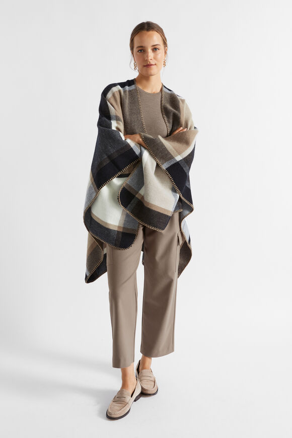 Check Blanket Stitch Cape  Hazel Multi  hi-res