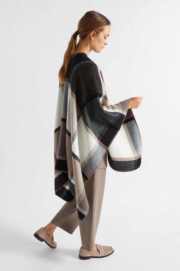 Check Blanket Stitch Cape  Hazel Multi  hi-res