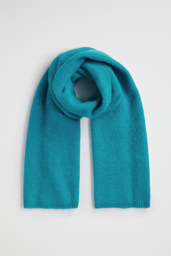 Fluffy Rib Knit Scarf  Peacock Blue  hi-res