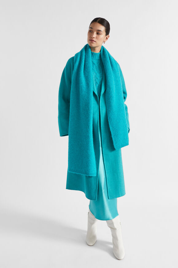 Fluffy Rib Knit Scarf  Peacock Blue  hi-res