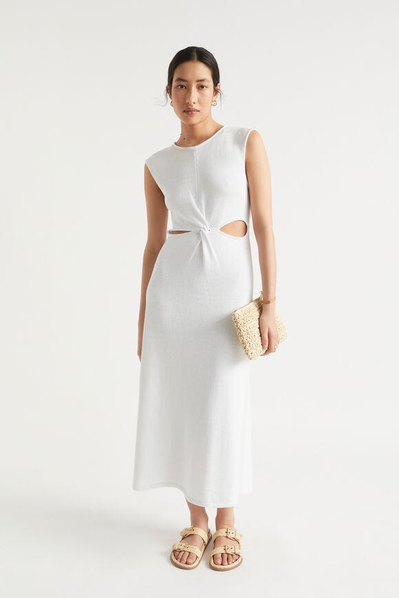 Knit Twist Front Midi Dress  Whisper White  hi-res