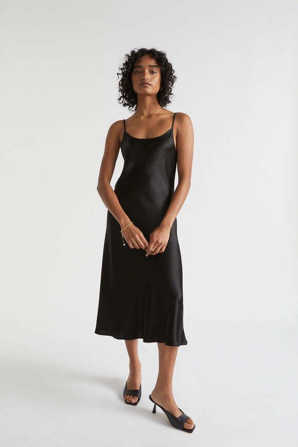 Satin Slip Dress  Black  hi-res