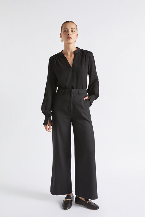 Textured Pleat Cuff Blouse  Black  hi-res