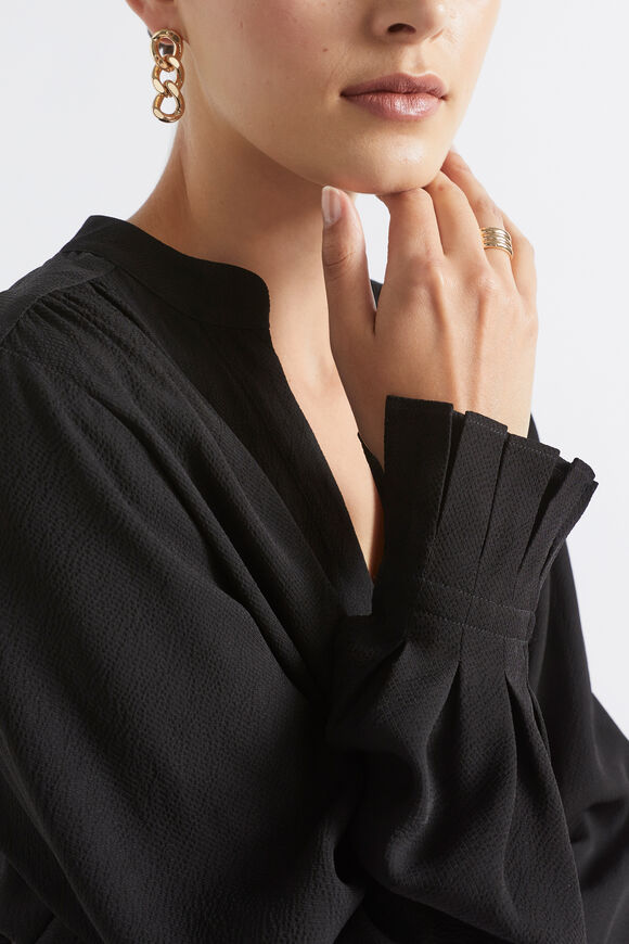 Textured Pleat Cuff Blouse  Black  hi-res