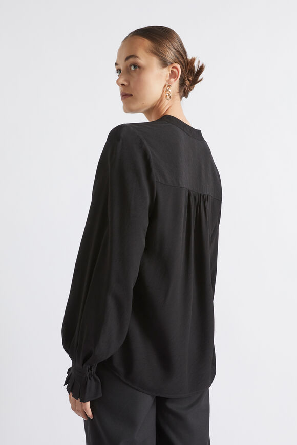 Textured Pleat Cuff Blouse  Black  hi-res