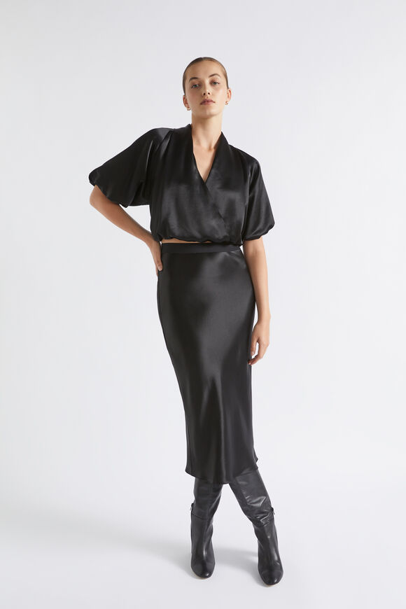 Satin Drape Blouse  Black  hi-res