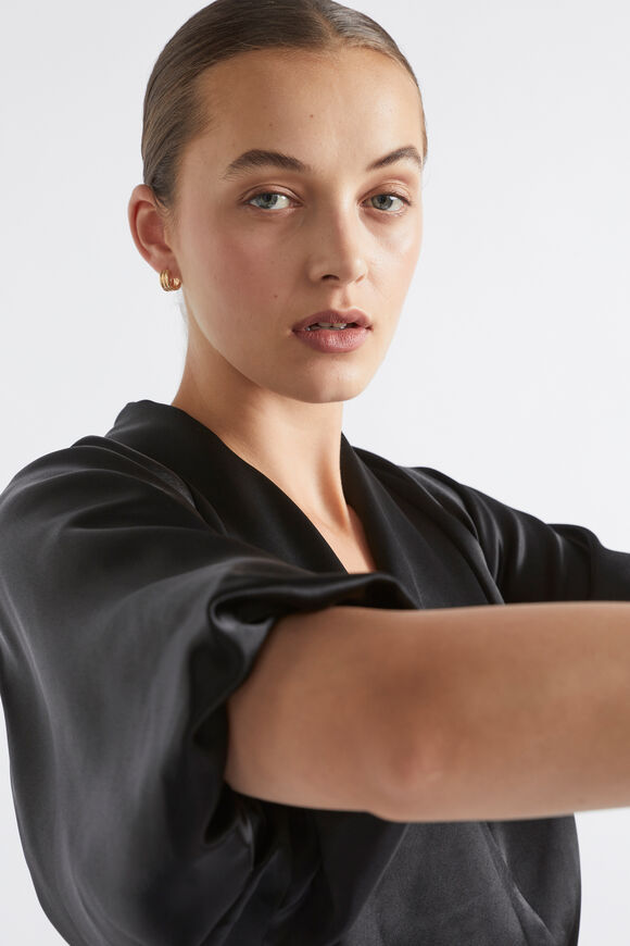 Satin Drape Blouse  Black  hi-res