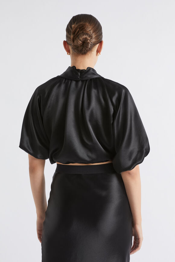 Satin Drape Blouse  Black  hi-res