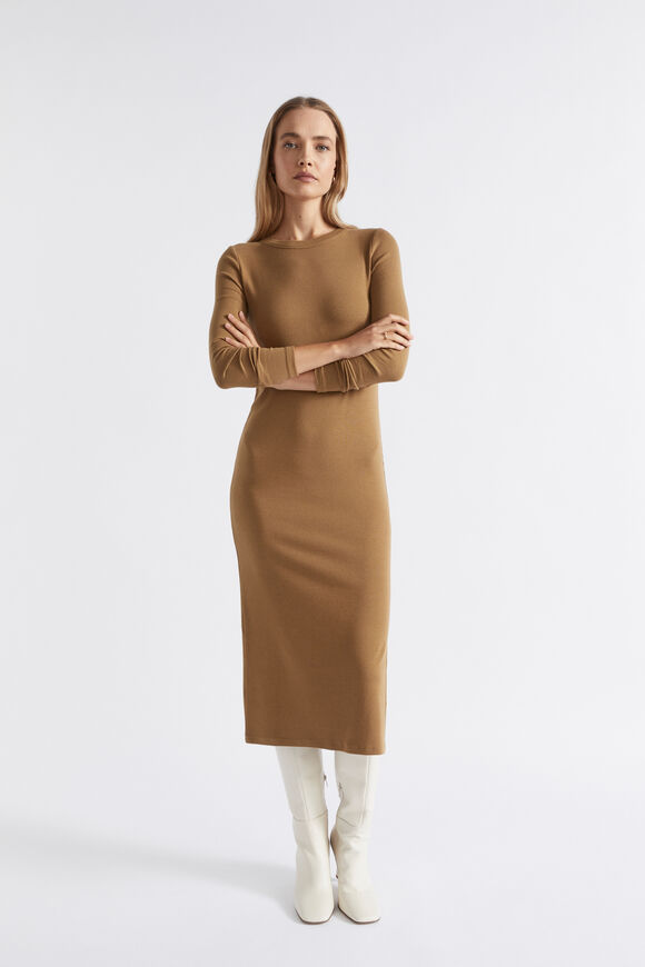 Long Sleeve Fitted Dress  Deep Brass  hi-res
