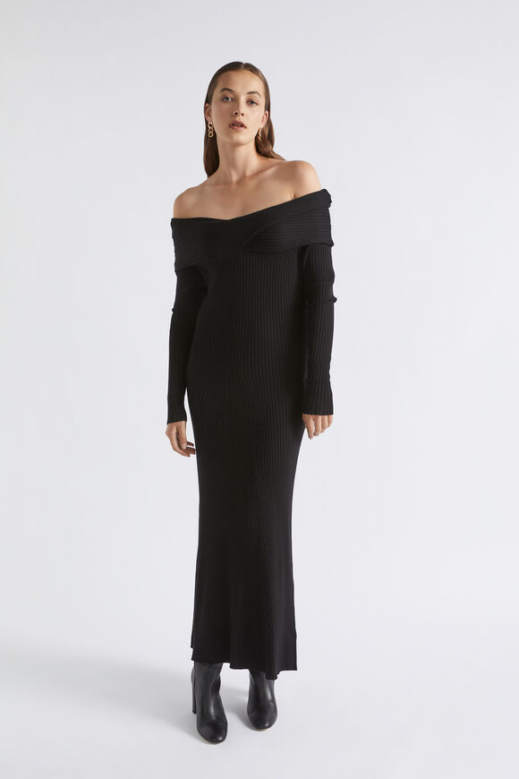 Off Shoulder Knit Dress  Black  hi-res