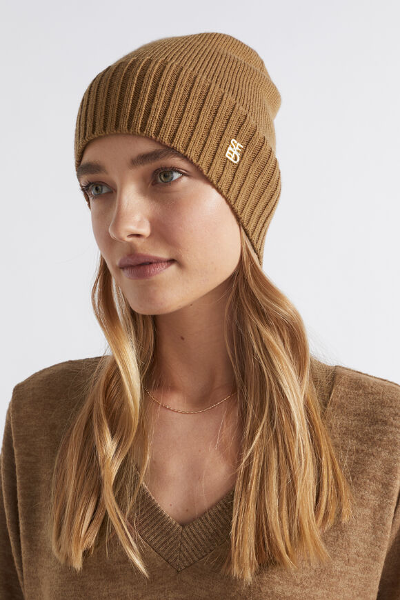 Logo Detail Wool Beanie  Deep Brass  hi-res