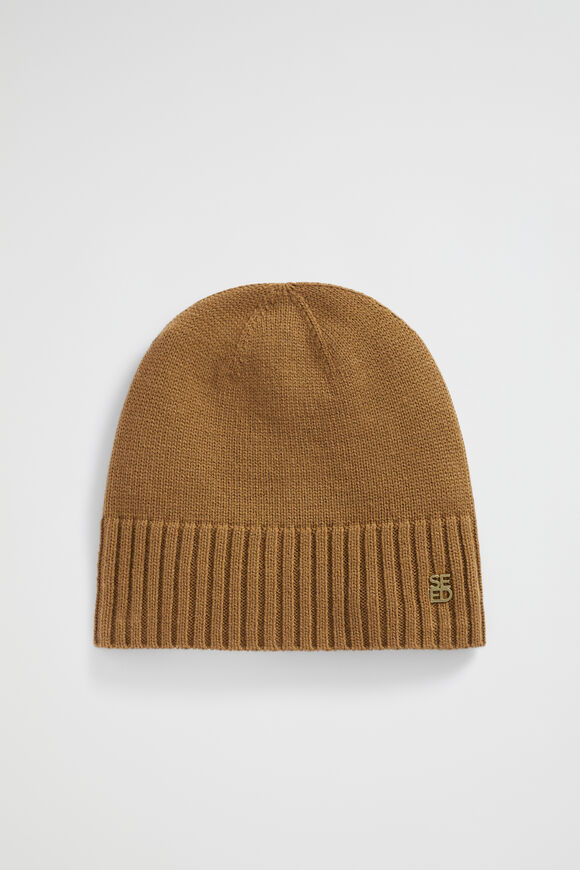 Logo Detail Wool Beanie  Deep Brass  hi-res