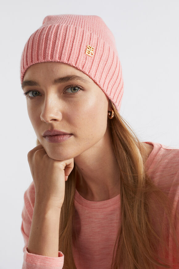 Logo Detail Wool Beanie  Pale Peony  hi-res