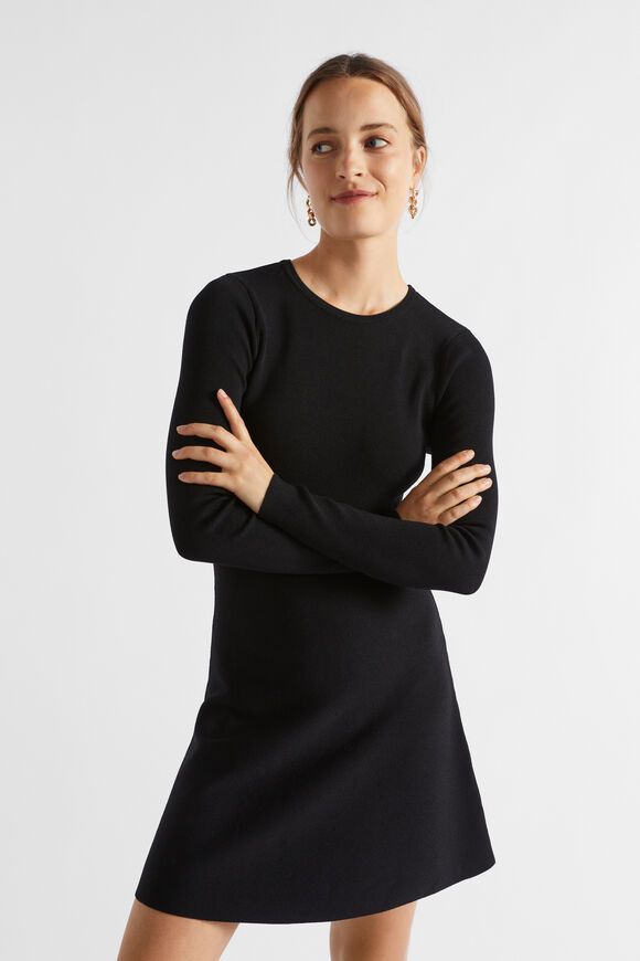 Crepe Mini Shift Dress  Black  hi-res