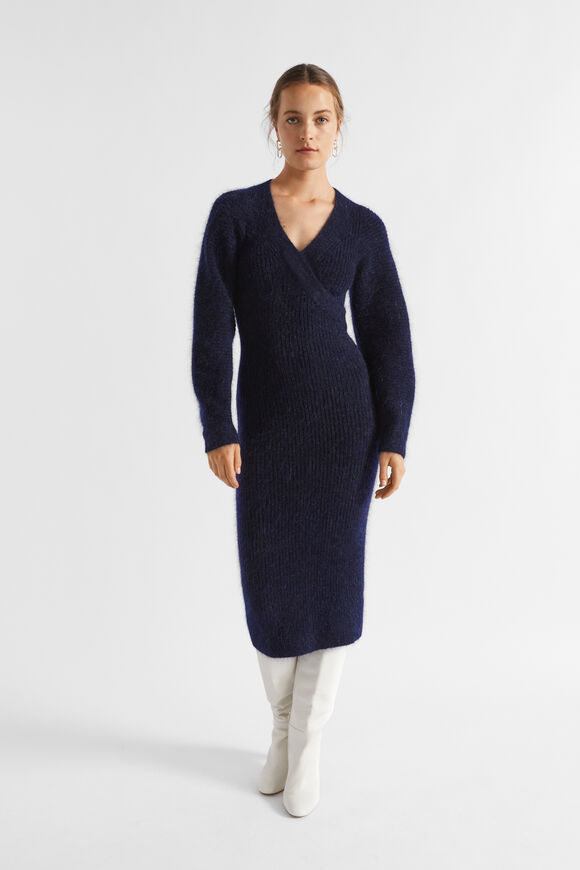 Mohair Cross Front Knit Midi Dress  Midnight Sky  hi-res