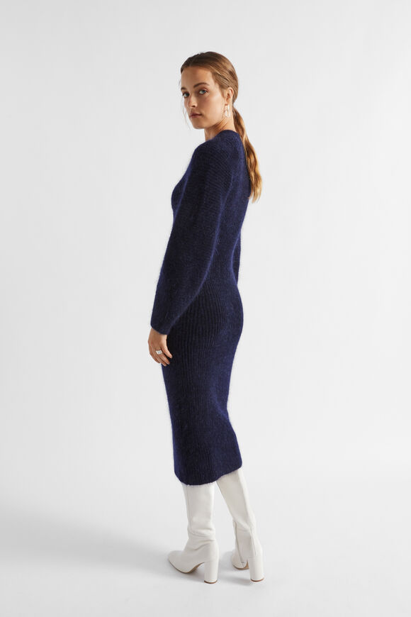 Mohair Cross Front Knit Midi Dress  Midnight Sky  hi-res