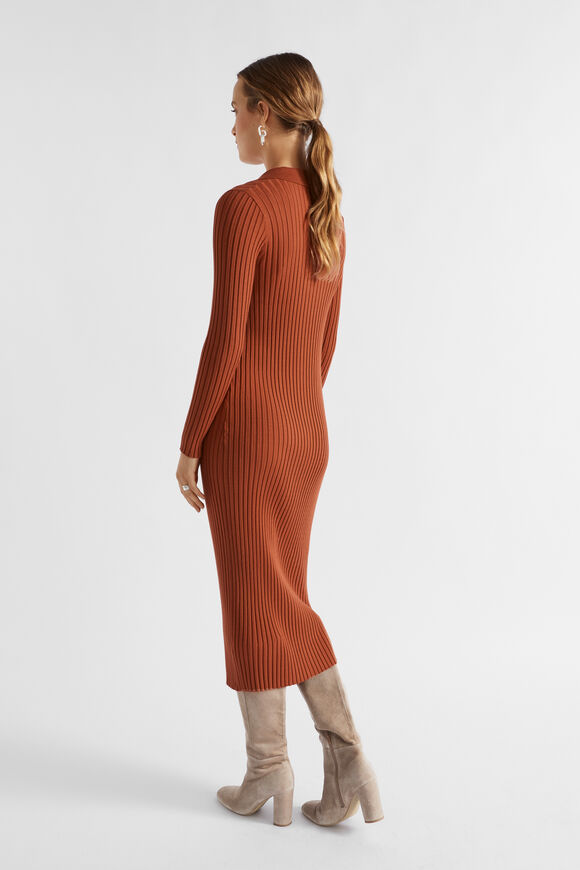 Streamline Polo Knit Midi Dress  Burnt Brick  hi-res