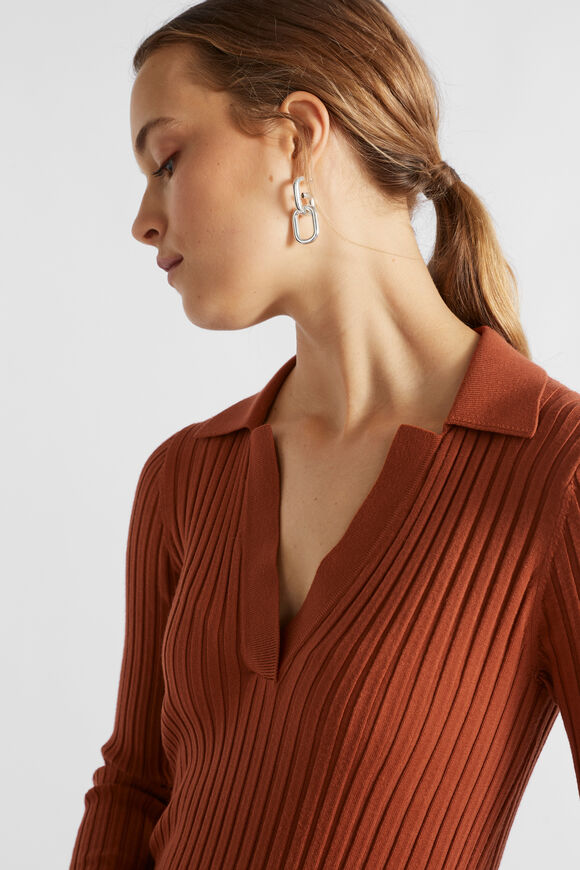 Streamline Polo Knit Midi Dress  Burnt Brick  hi-res