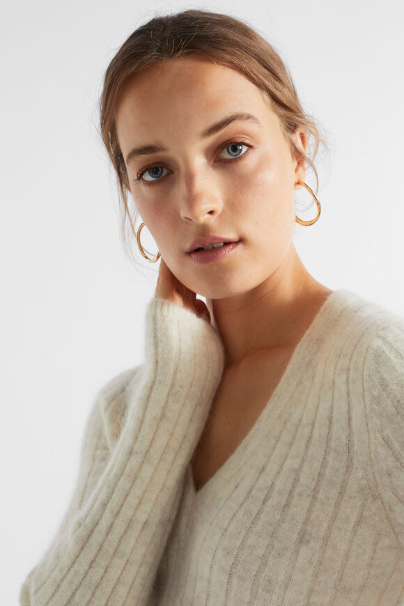 Mohair V Neck Knit Midi Dress  Vanilla Cream Marle  hi-res