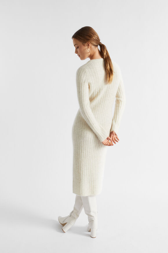 Mohair V Neck Knit Midi Dress  Vanilla Cream Marle  hi-res