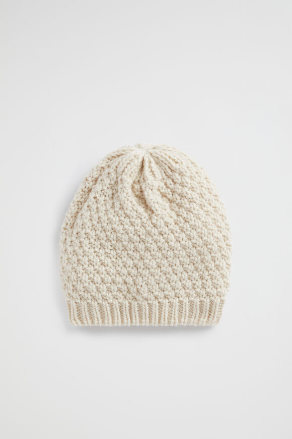 Hand Knit Beanie  Vanilla Cream  hi-res
