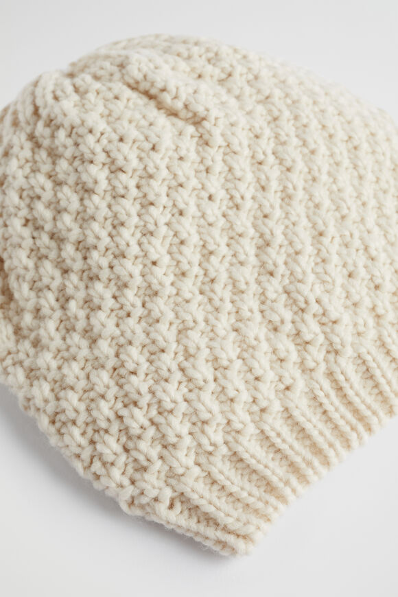 Hand Knit Beanie  Vanilla Cream  hi-res