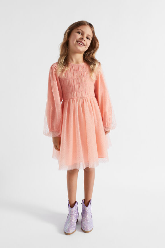 Metallic Pinspot Dress  Soft Coral  hi-res