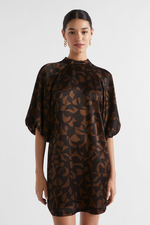 Abstract Mock Neck Mini Dress  Hot Chocolate Abstract  hi-res
