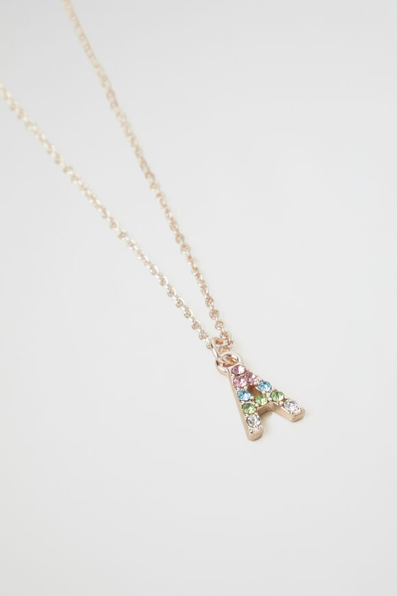 Rainbow Diamante Initial Necklace  A  hi-res