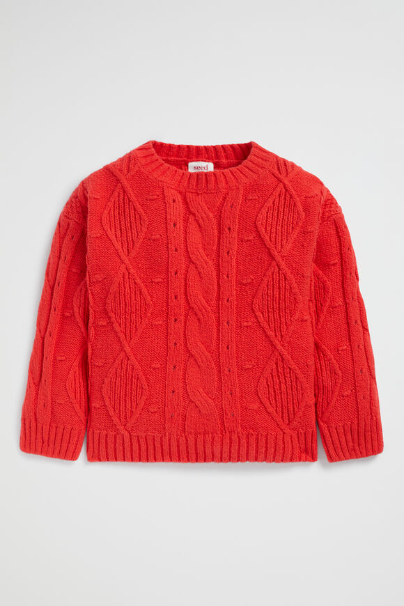 Pompom Cable Knit  Super Red  hi-res