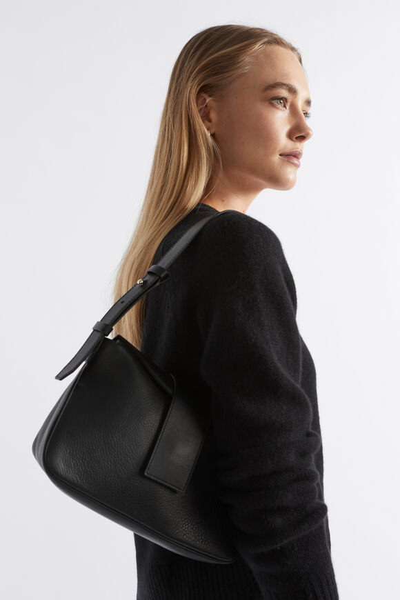Leather Shoulder Bag  Black  hi-res