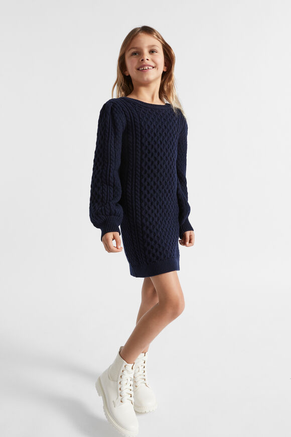 Cable Knit Dress  Midnight Blue  hi-res