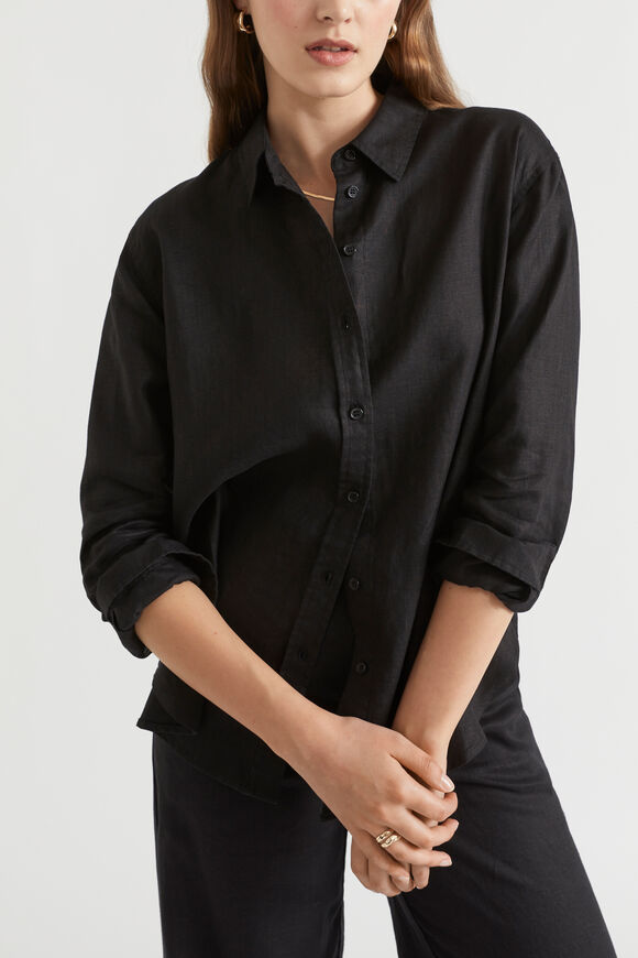 Core Linen Boyfriend Shirt  Black  hi-res