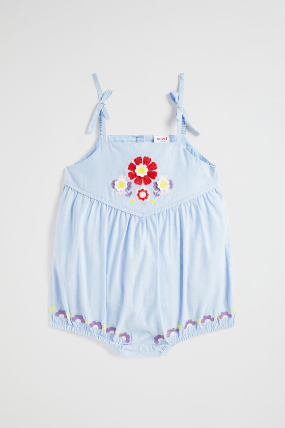 Embroidered Romper  Baby Blue  hi-res