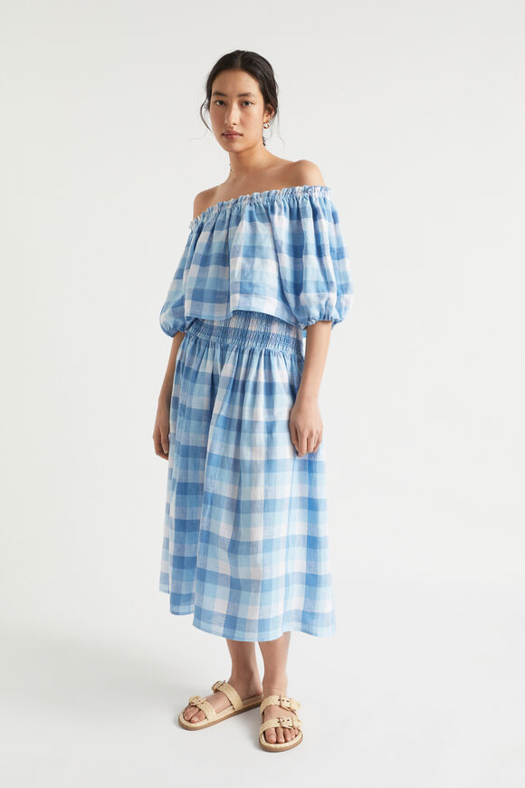 Linen Check Shirred Skirt  Deep Navy Check  hi-res
