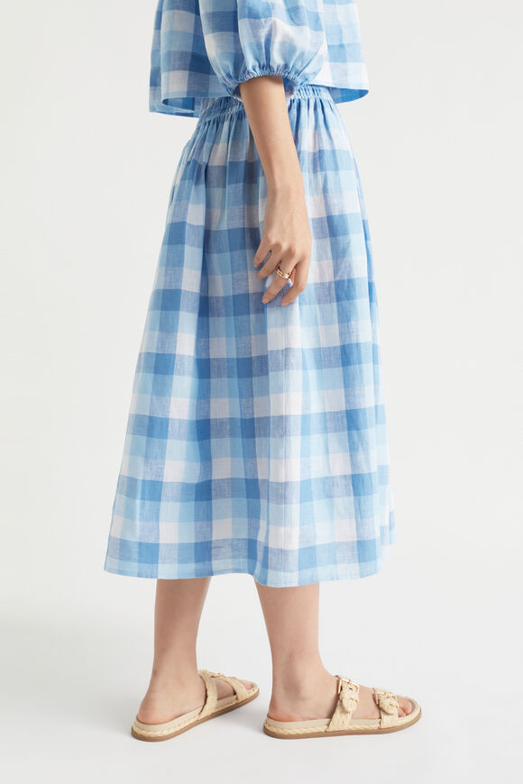 Linen Check Shirred Skirt  Deep Navy Check  hi-res