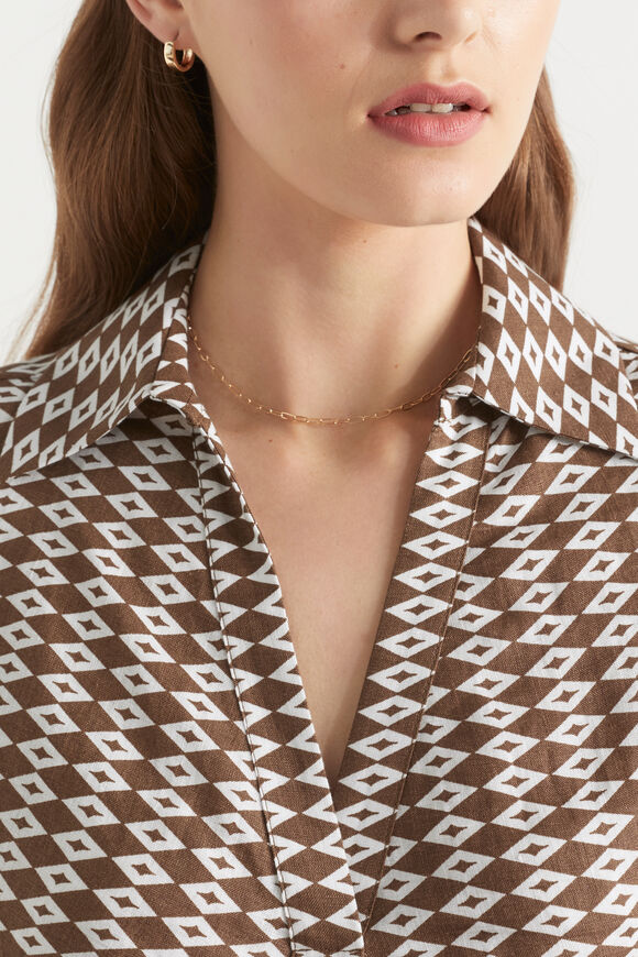 Linen Geo Twist Front Shirt  Pecan Brown Geo  hi-res