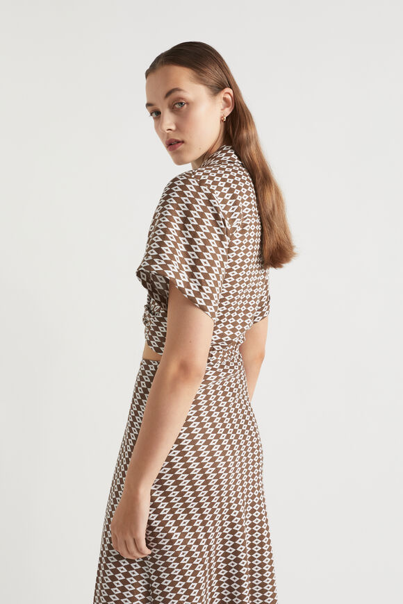 Linen Geo Twist Front Shirt  Pecan Brown Geo  hi-res