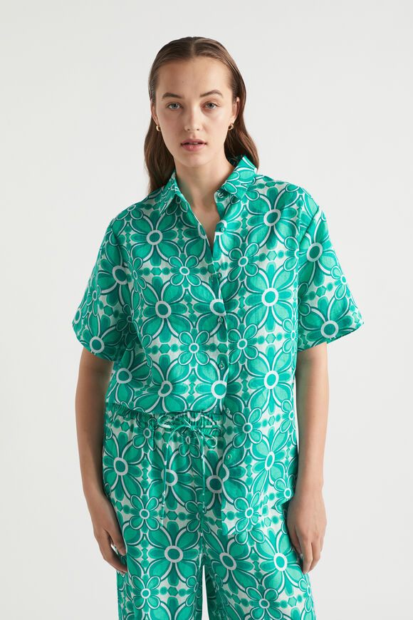 Linen Retro Short Sleeve Shirt  Jade Green Retro  hi-res
