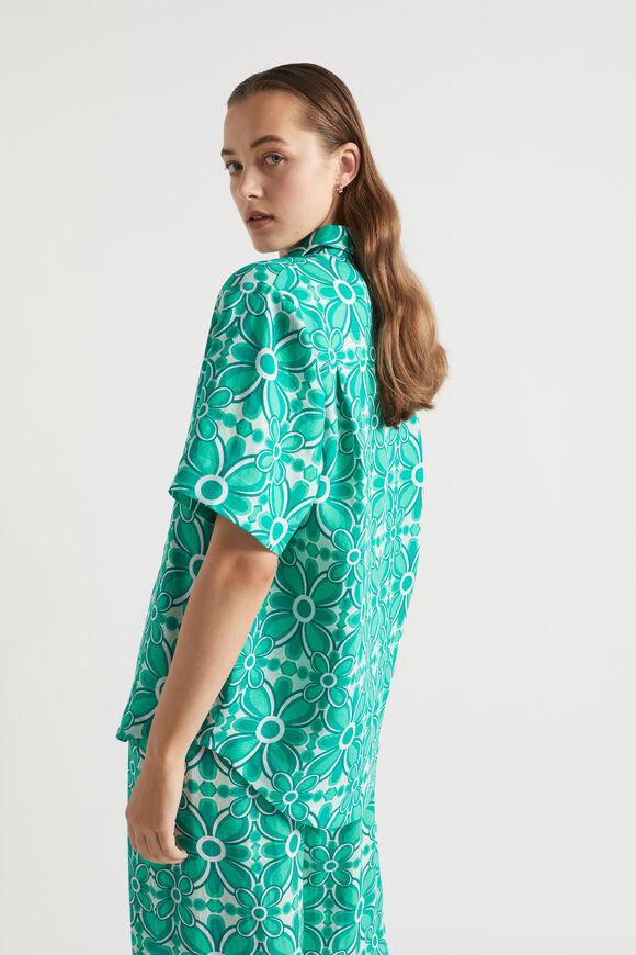 Linen Retro Short Sleeve Shirt  Jade Green Retro  hi-res