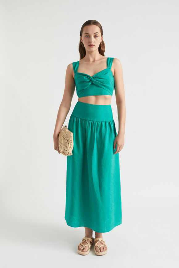 Linen Twist Front Crop Top  Deep Teal  hi-res