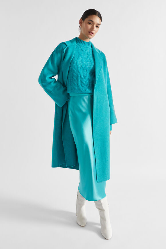 Wool Blend Relaxed Coat  Peacock Blue Marle  hi-res