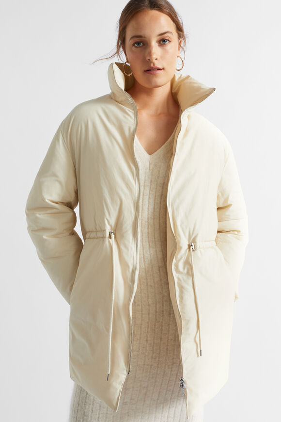 Minimalist Mid Length Puffer Jacket  Vanilla Cream  hi-res