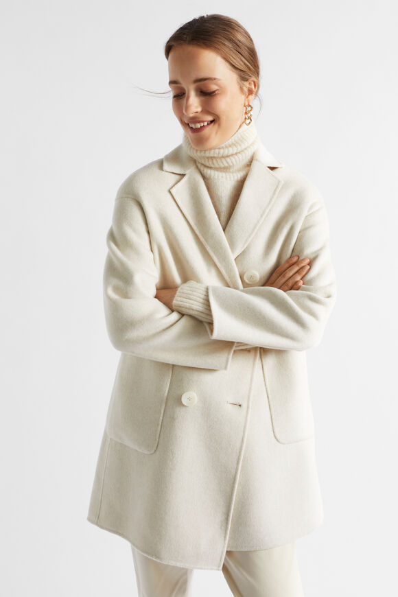 Wool Blend Double Breasted Pea Coat  Vanilla Cream Marle  hi-res