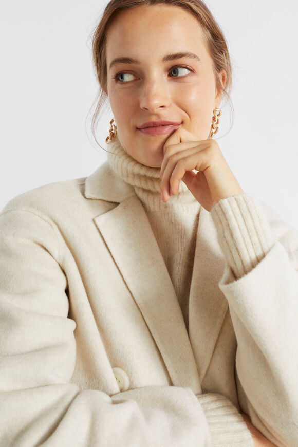 Wool Blend Double Breasted Pea Coat  Vanilla Cream Marle  hi-res