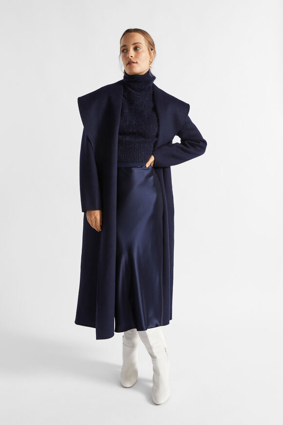 Wool Blend Full Length Coat  Midnight Sky  hi-res
