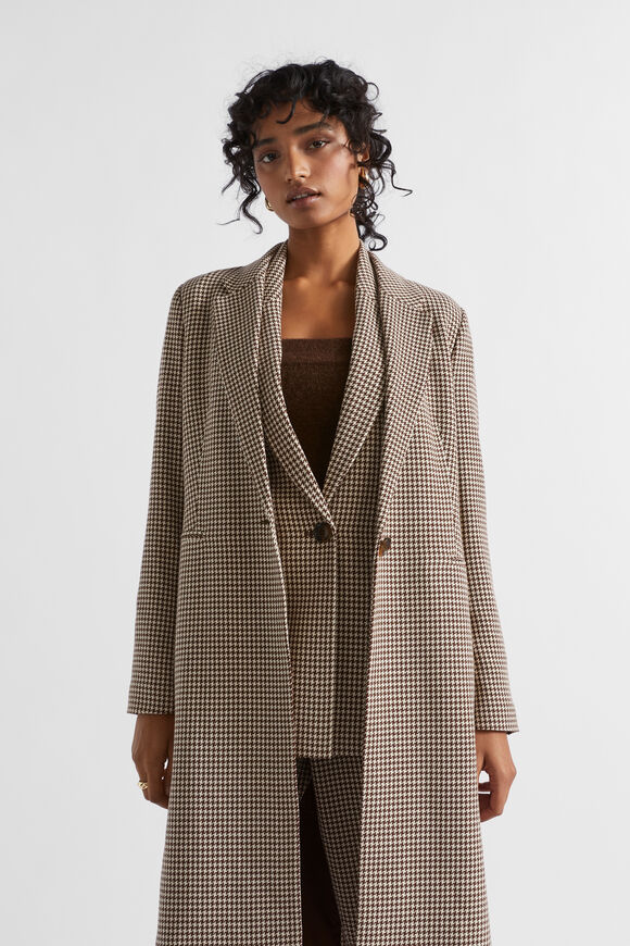 Houndstooth Longline Suiting Coat  Hot Chocolate Houndstooth  hi-res