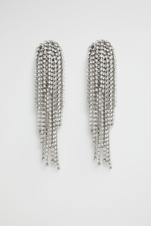 Crystal Waterfall Earring  Silver  hi-res